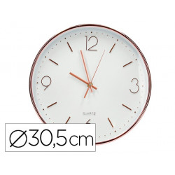 RELOJ Q-CONNECT DE PARED METALICO REDONDO 30,5 CM MOVIMIENTO SILENCIOSO COLOR ROSA DORADO