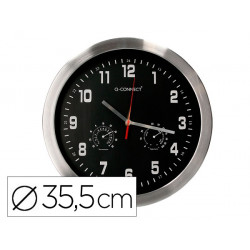 RELOJ Q-CONNECT DE PARED METALICO REDONDO 35,5 CM MOVIMIENTO SILENCIOSO COLOR CROMADO CON ESFERA NEG