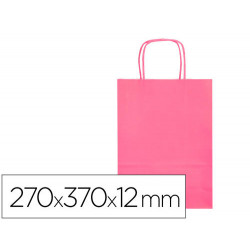 BOLSA PAPEL Q-CONNECT CELULOSA ROSA M CON ASA RETORCIDA 270X370X12 MM