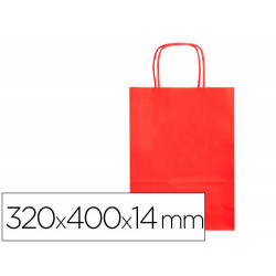 BOLSA PAPEL Q-CONNECT CELULOSA ROJO L CON ASA RETORCIDA 320X400X14 MM