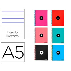 CUADERNO ESPIRAL A4 MICRO ANTARTIK TAPA FORRADA 120H 100 GR HORIZONTAL 5 BANDAS 4 TALADROS COLORES S