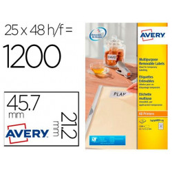 ETIQUETA ADHESIVA AVERY BLANCA REMOVIBLE PARA LASER INK-JET FOTOCOPIADORA 45,7X 21,2 MM CAJA DE 1200