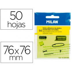 BLOC DE NOTAS ADHESIVAS QUITA Y PON MILAN 76X76 MM REMOVIBLE PLASTICO TRANSLUCIDO AMARILLO FLUOR 50