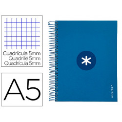 CUADERNO ESPIRAL A5 MICRO ANTARTIK TAPA FORRADA120H 90 GR CUADRO 5MM 5 BANDAS6 TALADROS COLOR AZUL O