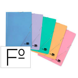 CARPETA LIDERPAPEL GOMAS FOLIO 3 SOLAPAS CARTON PLASTIFICADO COLORES PASTELES SURTIDOS