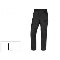 PANTALON DE TRABAJO DELTAPLUS CON CINTURA ELASTICA 7 BOLSILLOS COLOR GRIS-ROJO TALLA L