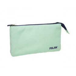 BOLSO ESCOLAR PORTATODO MILAN 1918 COLLECTION 3 CREMALLERAS Y 5 COMPARTIMENTOS VERDE 215X35X125 MM