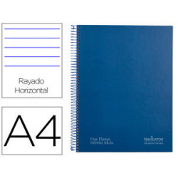 CUADERNO ESPIRAL NAVIGATOR A4 TAPA DURA 80H 80GR HORIZONTAL CON MARGEN AZUL MARINO