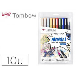 ROTULADOR TOMBOW ABT DUAL BRUSH ACUARELABLE DOBLE PUNTA FINA/PINCEL ESTUCHE DE 10 COLORES MANGA SHON