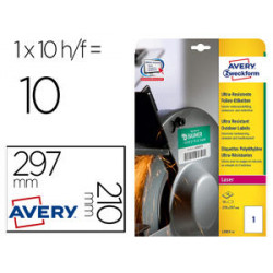 ETIQUETA ADHESIVA AVERY POLITILENO BLANCO PERMANENTE LASER FOTOCOPIADORA 210X297 MM BLISTER 10 UNIDA