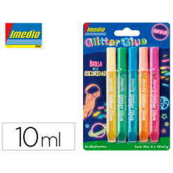 PEGAMENTO IMEDIO GLITTER GLUE BRILLA EN LA OSCURIDAD PARA MANUALIDADES 10 ML BLISTER DE 5 UNIDADES C