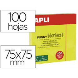 BLOC DE NOTAS ADHESIVAS QUITA Y PON APLI 75X75 MM AMARILLO FLUORESCENTE CON 100 HOJAS