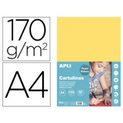 CARTULINA APLI DIN A4 170G/M2 AMARILLO CLARO PAQUETE DE 50 HOJAS