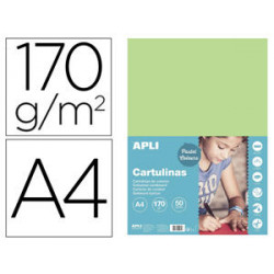 CARTULINA APLI DIN A4 170G/M2 VERDE CLARO PAQUETE DE 50 HOJAS