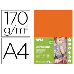 CARTULINA APLI DIN A4 170G/M2 NARANJA PAQUETE DE 50 HOJAS