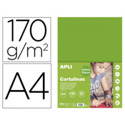 CARTULINA APLI DIN A4 170G/M2 VERDE HIERBA PAQUETE DE 50 HOJAS