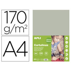 CARTULINA APLI DIN A4 170G/M2 GRIS PAQUETE DE 50 HOJAS