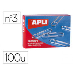 CLIPS APLI NIQUELADOS N 3 LABIADOS 40 MM CAJA DE 100 UNIDADES