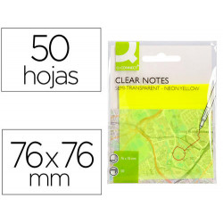 BLOC DE NOTAS ADHESIVAS QUITA Y PON Q-CONNECT 76X76 MM REMOVIBLE PLASTICO TRANSLUCIDO AMARILLO NEON 