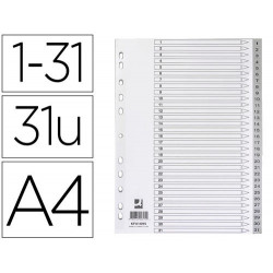 SEPARADOR NUMERICO Q-CONNECT PLASTICO 1-31 JUEGO DE 31 SEPARADORES DIN A4 MULTITALADRO