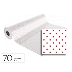 PAPEL DE REGALO BASIKA POLIPROPILENO TRANSPARENTE/ PUNTOS ROJOS BOBINA ANCHO 70 CM LONGITUD 50 MT