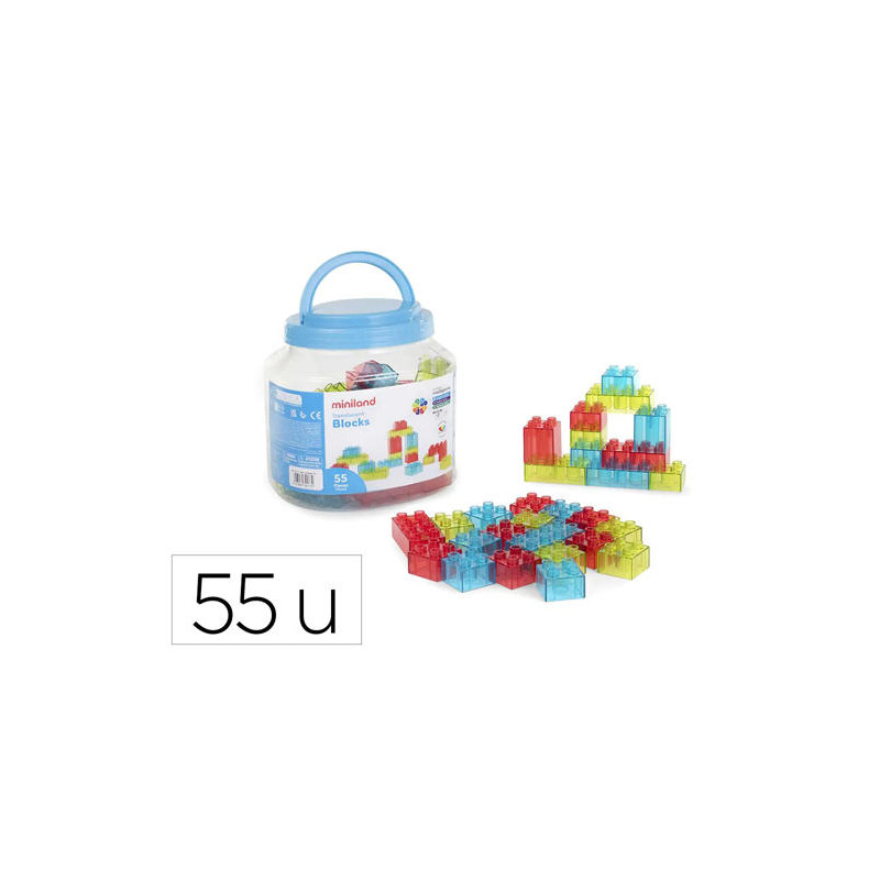 JUEGO DIDACTICO MINILAND BLOQUES COLORES TRANSLUCIDOS 55 PIEZAS