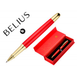 BOLIGRAFO BELIUS PASSION DOR ALUMINIO TEXTURA CEPILLADA COLOR ROJO Y DORADO TINTA AZUL CAJA DE DISÑO