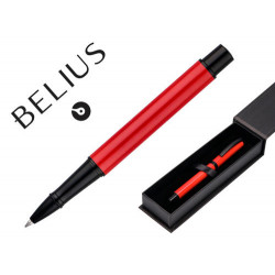 BOLIGRAFO BELIUS TURBO ALUMINIO COLOR ROJO Y NEGRO TINTA AZUL CAJA DE DISEÑO