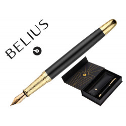 PLUMA Y ESTUCHE BELIUS SOIREE COLOR ART DECO NEGRO Y DORADO TINTA AZUL CAJA DE DISEÑO