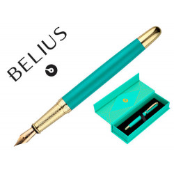 PLUMA BELIUS SOIREE ALUMINIO COLOR ART DECO TURQUESA Y DORADO TINTA AZUL CAJA DE DISEÑO