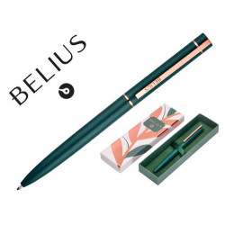 BOLIGRAFO BELIUS ROSE ALUMINIO COLOR VERDE OLIVA/ORO ROSA TINTA AZUL CAJA DE DISEÑO