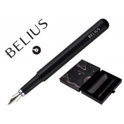 PLUMA Y FUNDA DE SIMILPIEL BELIUS SPACE B COLOR MINIMALISTA NEGRO TINTA AZUL CAJA DE DISEÑO