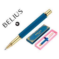 BOLIGRAFO BELIUS MACARON BLISS FORMA HEXAGONAL COLOR ROSA/ AZUL Y DORADO TINTA AZUL CAJA DE DISEÑO