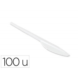 CUCHILLO DE PLASTICO BLANCO REUTILIZABLE PAQUETE DE 100 UNIDADES