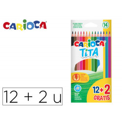 LAPICES DE COLORES CARIOCA TITA HEXAGONAL 12 UNIDADES COLORES SURTIDOS + 2 GRATIS