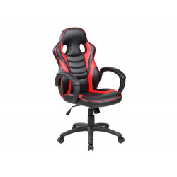 SILLA ROCADA GAMING CON BRAZOS FIJOS BASE NYLON CON RUEDAS BASCULANTE SIMILPIEL NEGRO/ROJO 480X490X1