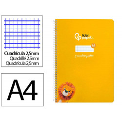 CUADERNO ESPIRAL LIDERPAPEL DIN A4 PAUTAGUIA TAPA DURA 80H 90 GR CUADRO PAUTADO 2,5 MM COLOR AMARILL