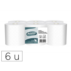 PAPEL SECAMANOS AMOOS INDUSTRIAL 2 CAPAS 32G/M2 BLANCO 90 MT PAQUETE DE 6 ROLLOS