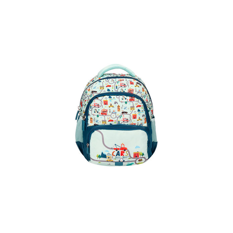 MOCHILA ESCOLAR LIDERPAPEL MULTIBOLSILLO INFANTIL AZUL CARS 350X110X270 MM