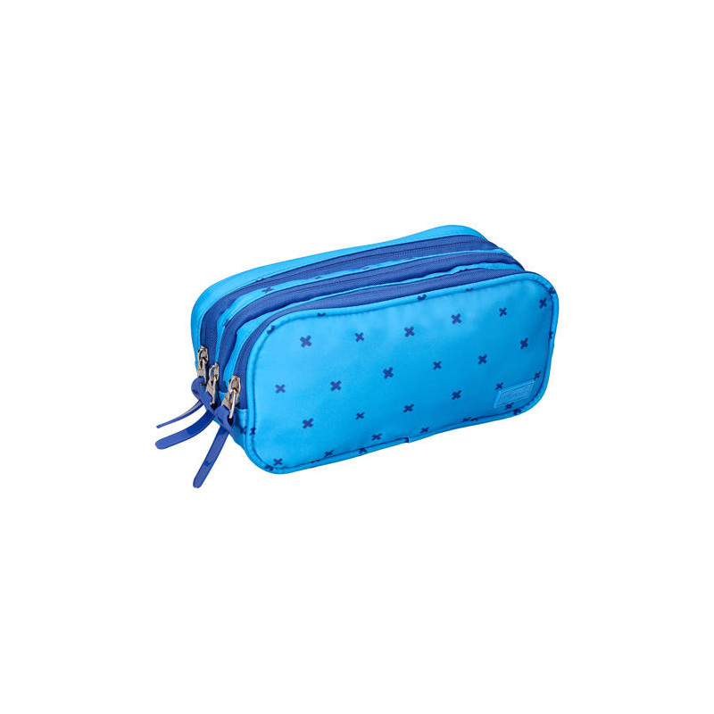 ESTUCHE PORTATODO LIDERPAPEL MULTIBOLSILLO 3 CREMALLERAS AZUL CRUCES A JUEGO CON MOCHILA 150X90X240 