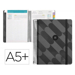 AGENDA ESPIRAL ANTARTIK PATTERN A5+ 2025 DIA PAGINA COLOR NEGRO PAPEL 80 GR