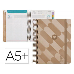 AGENDA ESPIRAL ANTARTIK PATTERN A5+ 2025 DIA PAGINA COLOR ROSA NUDE PAPEL 80 GR