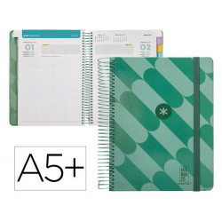 AGENDA ESPIRAL ANTARTIK PATTERN A5+ 2025 DIA PAGINA COLOR VERDE PAPEL 80 GR