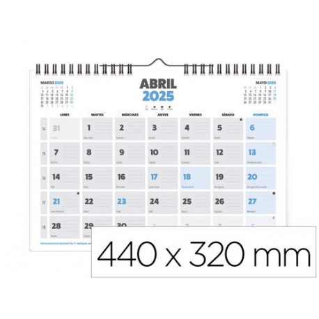 CALENDARIO PARED LIDERPAPEL CLASICO 2025 ESPIRAL 44X32 CM PAPEL 128 GR