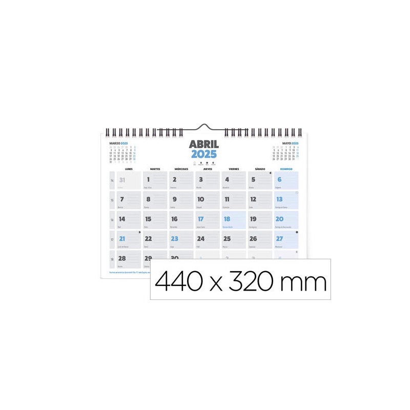 CALENDARIO PARED LIDERPAPEL CLASICO 2025 ESPIRAL 44X32 CM PAPEL 128 GR