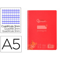 CUADERNO ESPIRAL LIDERPAPEL DIN A5 PAUTAGUIA TAPA PLASTICO 80H 90GR CUADRO PAUTADO 3 MM CON MARGEN C