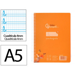 CUADERNO ESPIRAL LIDERPAPEL DIN A5 PAUTAGUIA TAPA PLASTICO 80H 90GR CUADRO PAUTADO 4MM COLOR NARANJA