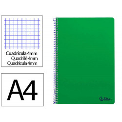 CUADERNO ESPIRAL LIDERPAPEL DIN A4 SMART TAPA BLANDA 80H 75GR CUADRO 4MM CON MARGEN COLOR VERDE