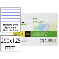 TARJETA LIDERPAPEL PARA ESTUDIAR RAYADA CARTULINA DE COLORES 170 GR/M2 125X200MM PAQUETE DE 200 UNID