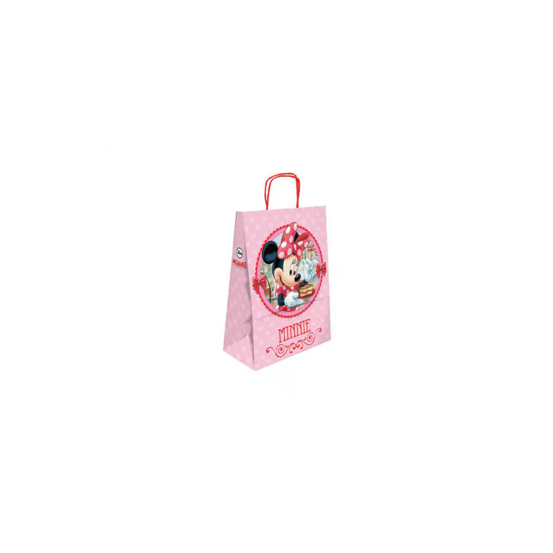 BOLSA PARA REGALO BASIKA PAPEL CELULOSA 90 GR MINNIE CON ASA RETORCIDA TAMAÑO S 240X100X320MM